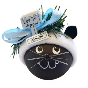 Black Cat Christmas Ornaments Blue Let It Snow Sign Fabric Hat Townsend Custom Gifts SAMPLE  W87 632