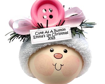 Baby First 1st Christmas Gift Ornaments Cute As A Button Townsend Custom Gifts FLESHTONE FACE SAMPLE  W205