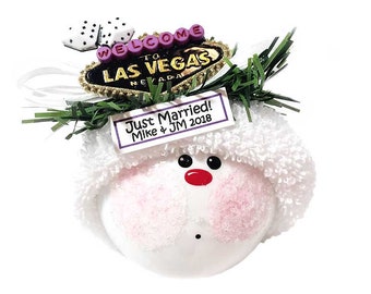 Las Vegas Wedding Gift Christmas Ornaments Bridal Personalized by Townsend Custom Gifts White Ribbon SAMPLE   W92