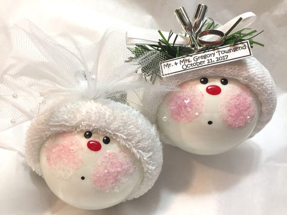Wedding Gift Set Of 2 Christmas Ornaments Bride Groom Ring Etsy