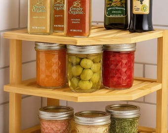 Bamboo Corner Shelf Organizer, 3 Tier Wooden Rack