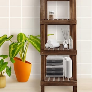Handmade Rustic Wood Bathroom Shelf: 4-Tier Farmhouse Organizer