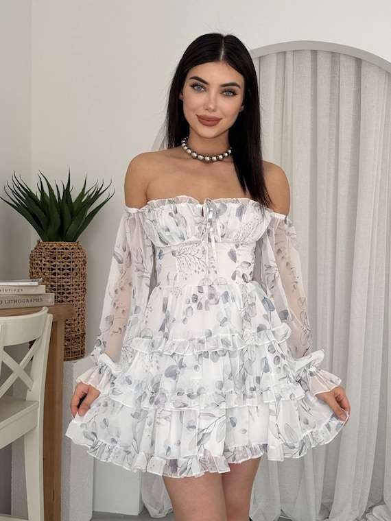 off shoulder floral short dress MARELLA Lilac Floral Off-Shoulder Mini Dress