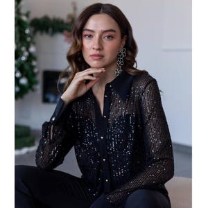 Black Sheer Sequin Blouse