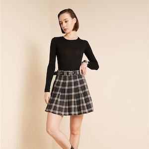 Plaid Patterned Pleated Mini Skirt Anthracite