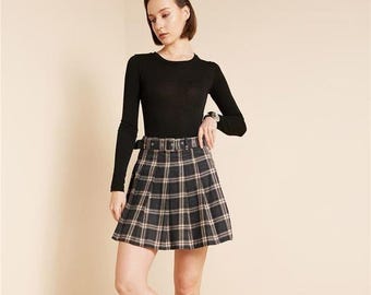 Plaid Patterned Pleated Mini Skirt Anthracite
