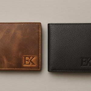 Cartera de cuero hecha a mano con monedero y cremallera / Cartera plegable para hombre / Bloqueo RFID / Regalo personalizado / Cartera ESKY