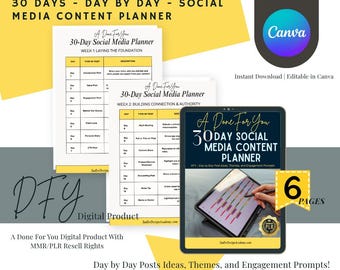 Planner di contenuti per i social media di 30 giorni, post DFY (download digitale)