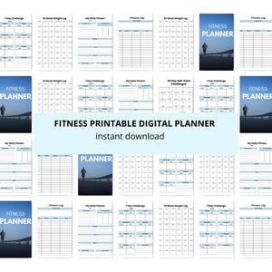 Fitness Planner Printable | Digital Weight Loss Journal | Editable Canva Planner | Wellness Planner PDF | Exercise Log| Meal Plan| Self-Care