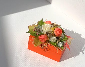 Decorated ring box , gift box, jewellery box, artificial flowers, wedding ring box, satin ribbon flowers, gift, ring box, wood box, box