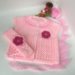 Hand knitted baby girl set,hand knitted baby girl outfit,baby girl clothes, baby girl gift, baby girl outfit, acrylic yarn,baby girl set