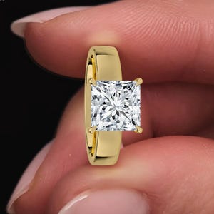 14K Solid Gold Weitbandring Prinzessin Moissanite Zigarrenring Dicker Verlobungsring Chunky Unisex Ring Einzigartige Princess Cut Statement Ring