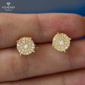 Luxury Moissanite Earrings in Gold & Silver – Round Cluster Studs, S925 Silver / 10K Gold / 14K Gold / 18K Gold, Excellent Quality