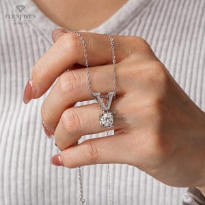 Minimalist Moissanite Solitaire Pendant: Sterling Silver Necklace, Luxury Gift