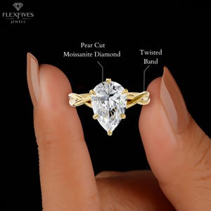 Set met gedraaide band en gedraaide tanden, 2 kt peergeslepen moissaniet diamanten trouwring | 14K gouden verlovingsring | Jubileumring voor dames | Haar