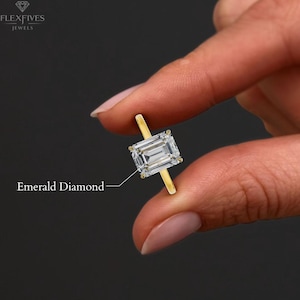 3 CT Emerald Cut Moissanite Diamond Engagement Ring | 14K Gold Anniversary Ring For Her | Hidden Halo Wedding Ring For Women | Gift For Her