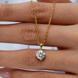 Dainty Moissanite Solitaire Pendant Necklace: 10K/14K/18K Gold & Silver