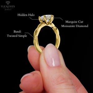 2.50 CT Marquise Engagement Diamond Ring | Hidden Halo With Simple Twisted Band | Anniversary Ring For Women | Promise Ring | Gift For Women