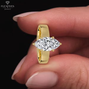 2.00 CT Marquise Cut Moissanite Engagement Ring, 14K Gold Thick Band, Bridal Wedding Ring, Anniversary Promise Ring, Gift for Her Unique