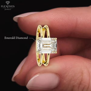 2,0 kt smaragd geslepen moissaniet ring | 14K gouden verlovingsring met dubbele band | Sigle Stone-jubileumring | Trouwring voor dames | Cadeau: