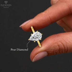 2.50 CT Pear Cut Moissanite Diamond Engagement Ring | Solitaire Anniversary Ring  | Gold Hidden Halo Wedding Ring For Women | Promise Ring