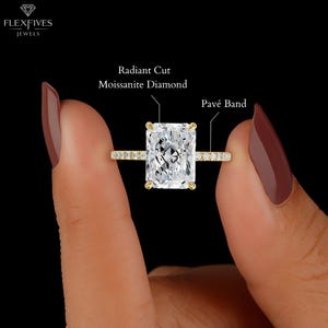 Radiant Cut Moissanite Diamond Pavé Band Ring | 2.50 CT Tulip Setting Prong Engagement Ring | Anniversary Ring | Promise Ring For Women