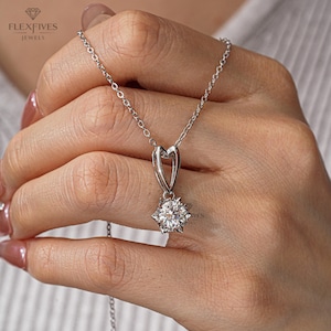 Minimalist Moissanite Pendant Necklace: Sterling Silver, 1 Ct Round Solitaire