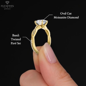 3 CT Oval Cut Moissanite Diamond Ring | Twisted Band Pavé Set Ring | Gold Engagement Ring | 14K Anniversary Ring | Promise Ring For Women