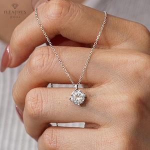 Moissanite Solitaire Pendant Necklace: Sterling Silver, 10K, 14K, 18K Gold