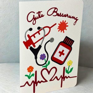 Grußkarte handgemacht "Gute Besserung", Klappkarte, Geschenkidee, kreativ liebevolle Karte, 3D Karte, mit Umschlag, handmade greeting card
