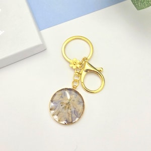 Real Pressed Flower Gold Keyring, Resin Flower Key Ring, Floral Summer Key Chain, Bag Charm Gift For Her.