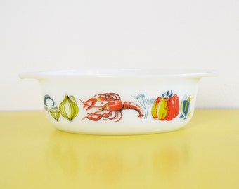 Vintage Pyrex Casserole Dish, SALE Retro JAJ Baking Dish, Lobster Pattern Pyrex Glass Dish, Retro Pyrex Dish, Mid Century Serving Dish