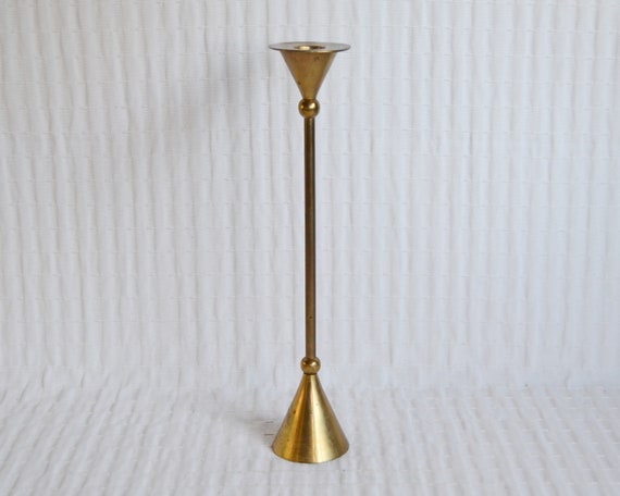 Vintage 1970s Single Tall Brass Candle Stick Holder