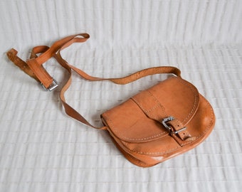 Small Leather Crossbody Bag, Tan Leather Boho Festival Coin Purse Bag