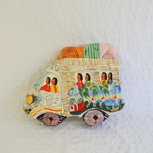 Vintage Haiti Folk Art Paper Mache Bus, Collectable Wall Art Hand Painted 3D