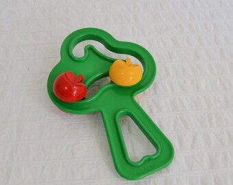 Vintage Berchet Children's Baby Toy, Green Tree with Apples, Sliding Toy Rattle