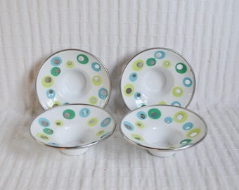 Vintage 2002 Ikea Emalj Enamel Candle Holders, Set of 4 Blue Green Spot