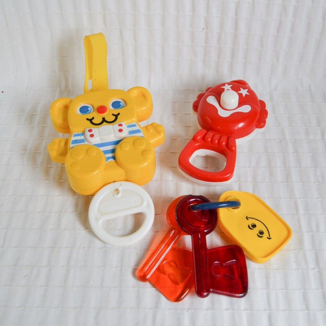 Vintage 1980's Toy Bundle, Matchbox Bear Toy, Plastic Key Rattles, Baby