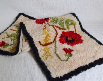 Alfombra vintage con gancho de pestillo, diseño floral de amapola, alfombra pequeña para hogar, 38 cm x 98 cm