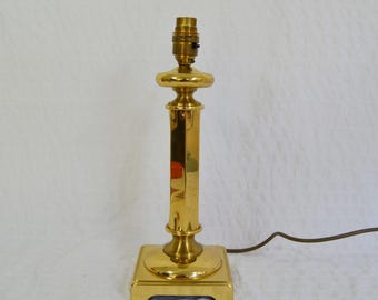 Vintage Brass Column Table Lamp, Square Base Brass Lamp Candlestick 33cm
