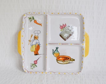 Vintage Italian Hand Painted Pottery Serving Dish Italy, Square Platter Sections