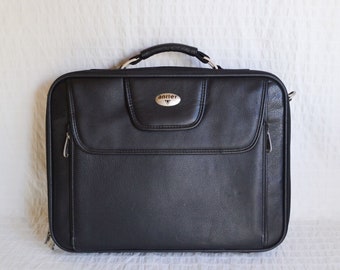 Antler Black Leather Briefcase Laptop Bag Detachable Shoulder Strap