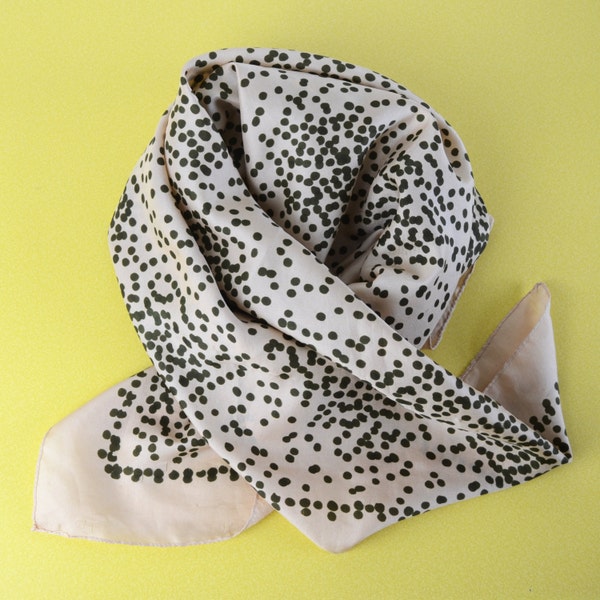 Vintage Scarf, Beige and Brown Polka Dot Pattern Scarf, Dot Pattern Retro Scarf, Square Cream Coloured Scarf