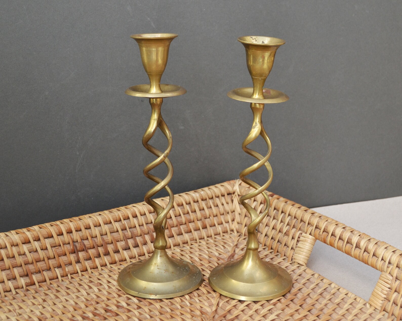 Antique Brass Barley Twist Candlesticks Two Twisted Candle Etsy