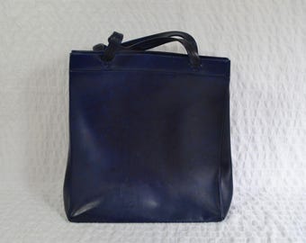 Vintage St Michael Blue Vinyl Tote Bag, Rectangle Top Handle Handbag
