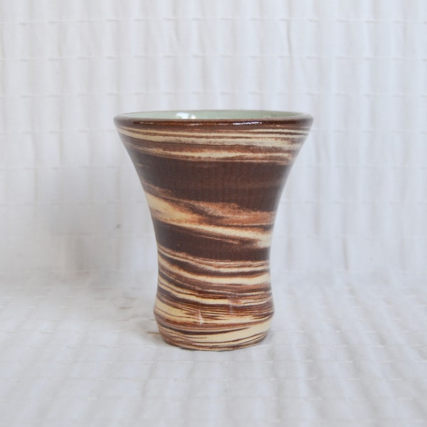 Vintage Studio Pottery Vase, Swirl Marbled Clay Small Bud Vase 10.5cm