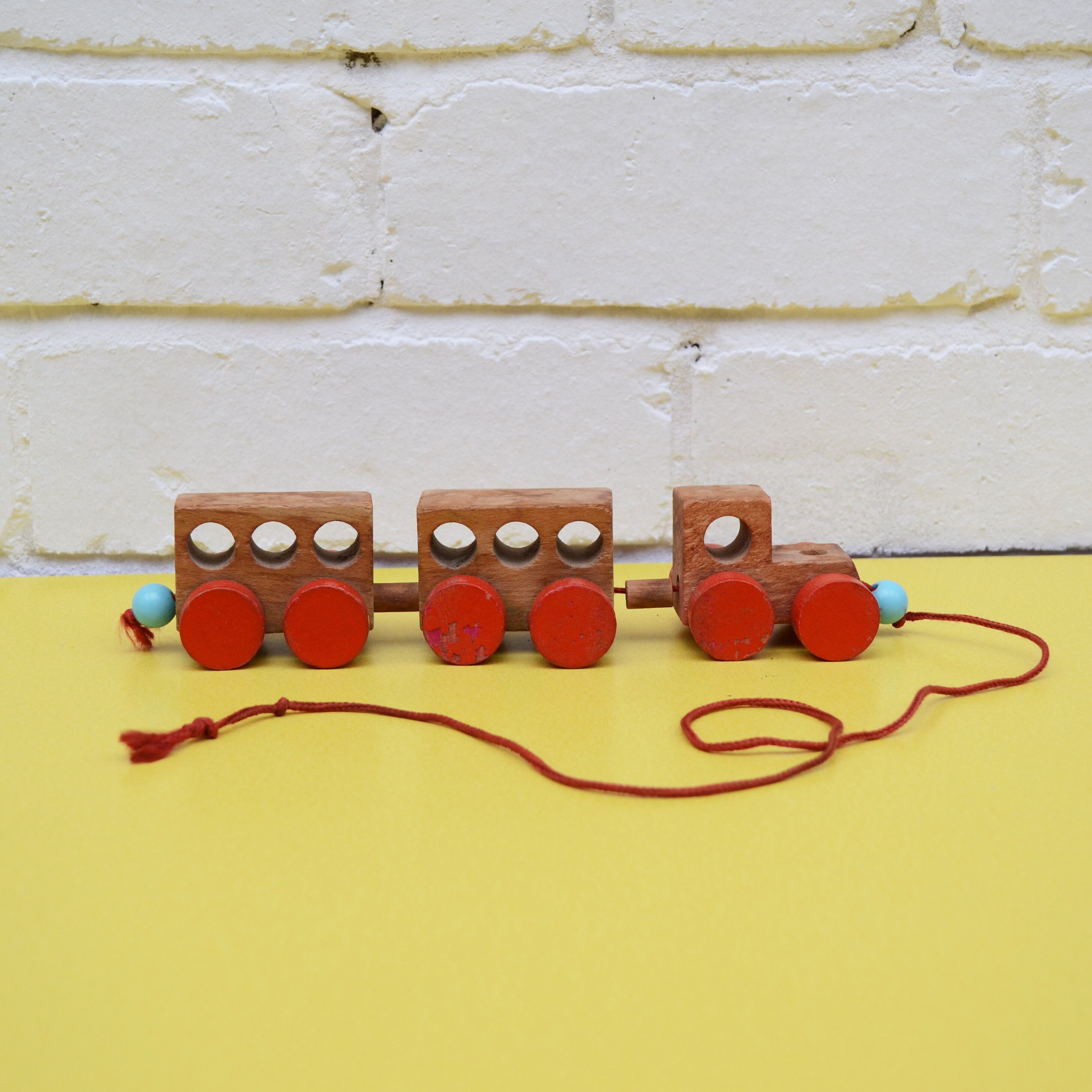 Vintage Wooden Toy Train Retro Pull Along Train Wooden Pull Etsy