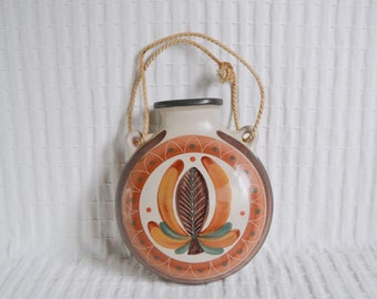 Vintage Porta Celi Vase, Wall Hanging Pocket Vase Bottle Shape, Hand Painted
