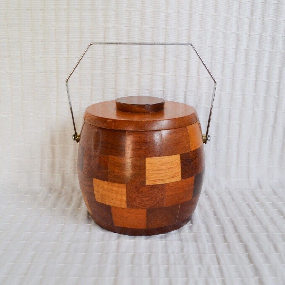 Vintage 60's Wooden Biscuit Barrel Ice Bucket Wood Etsy UK