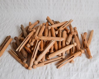 Vintage Used Wood Wooden Clothes Dolly Pegs x60 Washing Line Laundry Pegs